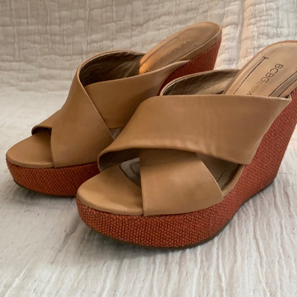 BCBG GENERATION nude high heel slip on sandals